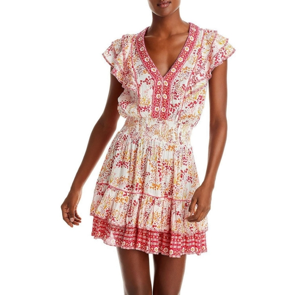 Poupette St. Barth Camila Mini Dress White Pink Tulipe Women's Size Medium M - Picture 3 of 14